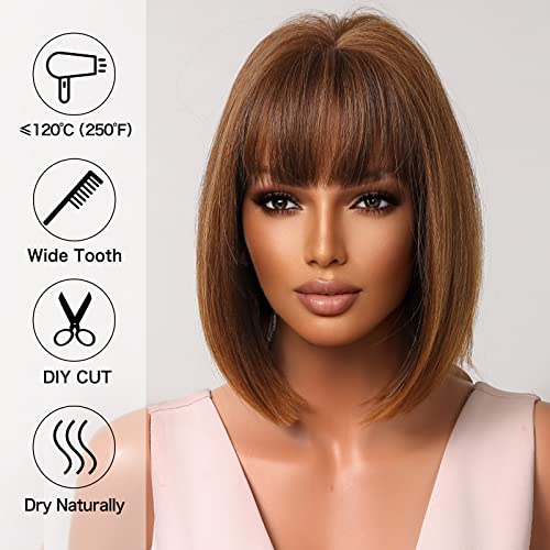 Allbell Brown Wigs For Women Short Bob Wigs With Bangs Synthetic Natural Hair Cute Cosplay Wig #TOP3