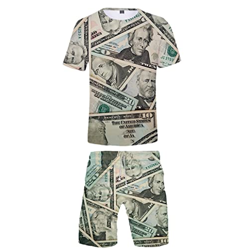 Ensemble d'été pour homme avec motif dollar 3D ultra réaliste et coupe hip hop ample