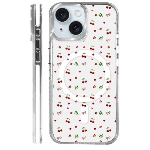 Coque Magsafe iPhone 15 antichoc rigide transparente avec cerises