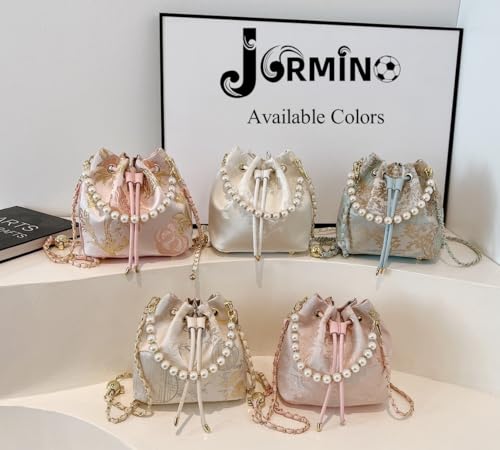 Bucket Bag for Women, Small Pearl Drawstring Handbags, Hobo Purse4