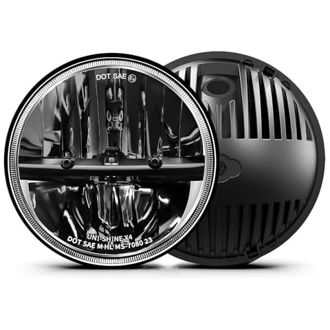 UNI-SHINE 2PCS 7-Inch LED Headlights - DOT Approved, Hi/Lo Beam, Compatible with Jeep Wrangler, Chevy, and Miata - Plug and Play Cover