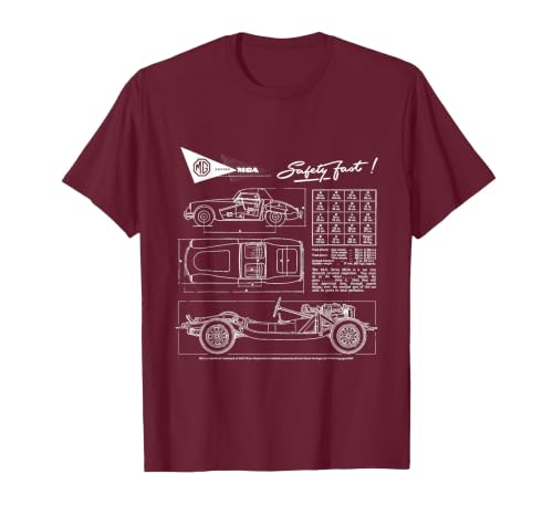BMH MG MGA Retro Sports Car Technical Drawing T-Shirt, Men, Burgundy, Medium
