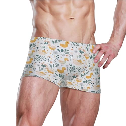 Cute Yellow Rubber Duck Mens Swim Trunk Swimwear Bathing Suit Swim Brief Square Leg Board Short S B04042573