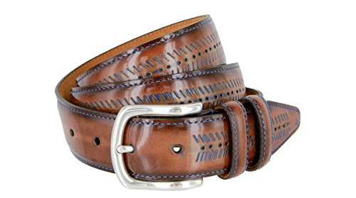 Lejon Smooth Blue Arrow Pattern Leather Dress Belt 1-1/4" (32mm) Wide2