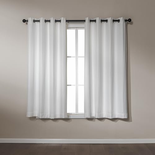 Amazon Basics Chenille Room Darkening Curtains, Light Filtering Window Drapes for Bedroom and Living Room, 2-Panel Set with Grommets, 42" W × 63" L, White Solid