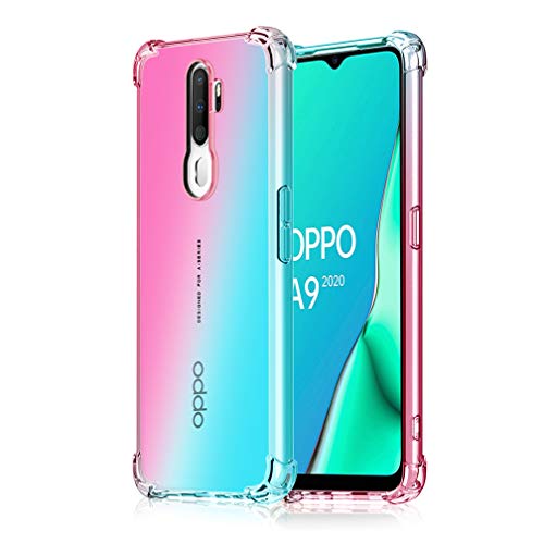 HAOYE para OPPO A9 2020 / A5 2020 Funda, Funda Gradiente Transparente TPU, Carcasa Cristal Ultra Slim Flexible Suave Silicona TPU Bumper, Reforzar la Cuatro Esquinas Case Cover (Rosa/Verde)