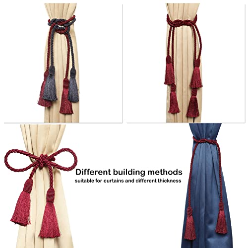Image of 4 Pack Curtain Tiebacks Handmade Decorative Curtain Holdbacks Rope with Tassel - Burgandy