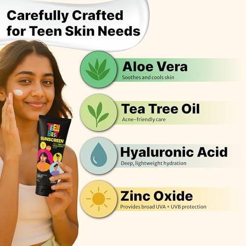 Image of Healthbest Sunscreen SPF 50 PA++++ for Teens & Youth, Daily Use Lightweight Face Sunscreen with No White Cast, Non-Greasy Texture, Broad Spectrum UVA UVB & Blue Light Protection, Enriched with Aloe Vera, Vitamin C, Blueberry & Hyaluronic Acid