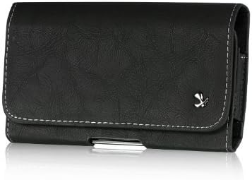 VMG +EB For BlackBerry Classic INF Size Cell Phone Horizontal Leather Holster Belt Clip Case Cover - Black Faux Suede Design + Free Black Earbud (Ear Bud) Gift