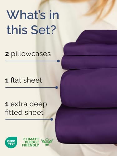 Image of Extra Deep Twin Sheet Set - 4 Piece Breathable and Cooling Sheets - Purple | Hotel Luxury Bed Sheets Set, Easy & Secure Fit, Ultra-Soft, Wrinkle & Fade Free, Comfy Sheets Set with Extra Deep Pockets