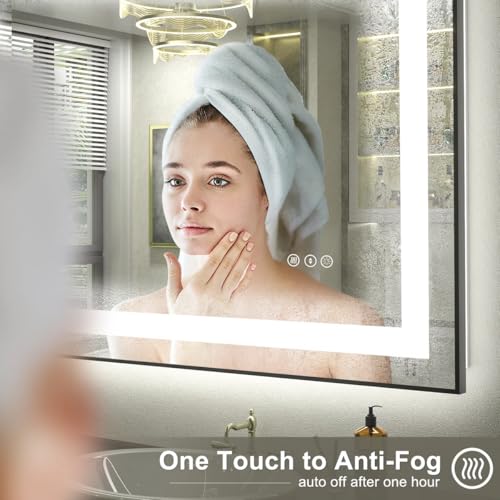 Image of 40x30 LED Bathroom Mirror with Black Frame, Dimmable Vanity Mirror with Lights for Wall, Backlit and Front Lighted, Memory, Anti-Fog, ETL Listed (Horizontal /Vertical)