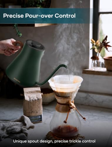 Image of INTASTING Gooseneck Electric Kettle with 1℉ Temperature Control, 0.9 Liter | Fast Heating, Stainless Steel Interior, for Pour Over Coffee, Tea & Boiling Water, Keep Warm, Auto Shut-Off, Hunter Green