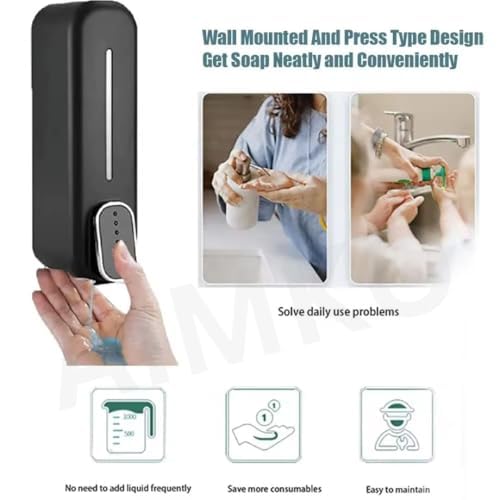 Image of Black ABS Wall Mounted Soap Dispenser: Leak-Free Hand Wash & Shampoo Bottle for Bathroom, Kitchen, Shower, Ideal Home Gadget & Organiser for Soap Dispenser in Wash Basin. (Black)