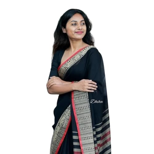 Image of Narayanpet Pure Cotton Saree for Women | Preethika Big Border Saree with Running Blouse | Tassels | Handloom Weave