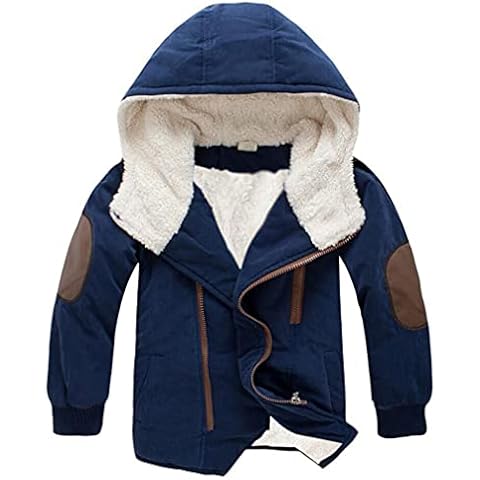 RUOGU Kids Boys Thick Cotton Padded Parka Jacket Hooded Fleece Winter Coat Outerwear (Navy, 4-5T) Cover