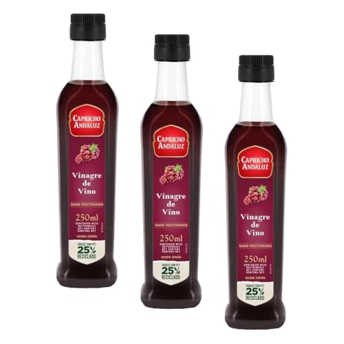 CAPRICHO ANDALUZ Vinagre de Vino PET Flavia de 250 ml– Sabor Auténtico, Suave y Equilibrado, Ideal para Condimentar las Ensaladas y Aderezos. (Paquete de 3)