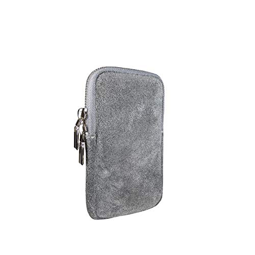 SKUTARI® LEDER Cellulare Ruvido Damen Handytasche aus hochwertigem Veloursleder,Umhängetasche,Geldbörse, Lederhandytasche mit extra langem Gurt, handgefertigt MADE IN ITALY (Grau, 11cm x 17cm 2cm) Cover