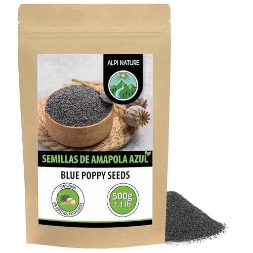 Alpi Nature Semillas de Amapola 500g, Semillas de Amapola Azul Enteras para Cocinar y Hornear
