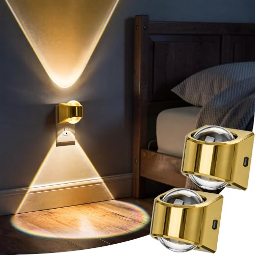 Image of Briignite Projector Night Light, Rotating Gold Night Lights Plug into Wall Dimmable, Soft White 3000K, Dusk to Dawn Nightlight for Kids, Bedroom, Nursery, Bathroom, Home Decor, Gaming Room, 2 Pack