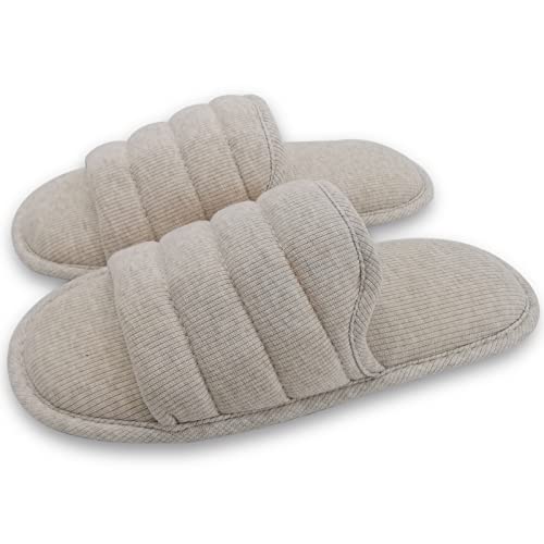 ofoot Womens Cotton Memory Foam Summer House Slippers Slides Indoor Bedroom Sandal Shoes Open Toe Washable With Non Slip Rubber Sole