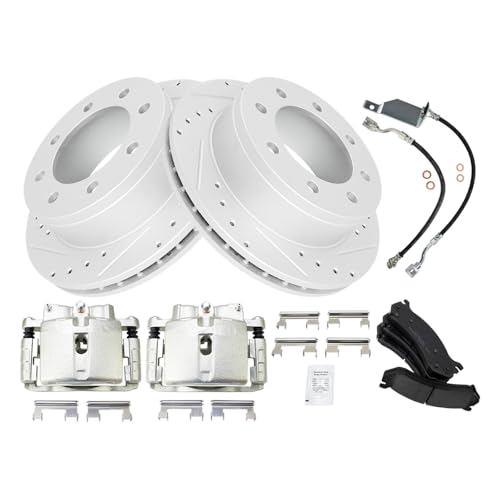 Image of TRQ Brake Pad & Rotor Kit Slotted X Drilled Performance Ceramic Compatible with 01-07 Chevrolet GMC