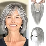 REECHO Human Hair Toppers for Women Real Human Thick Hair Topper Invisible Wiglett for Daily Wear Adding Instant Volume, Gray