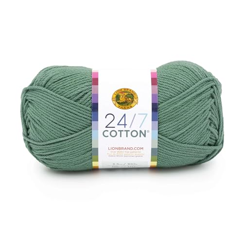 Image of Lion Brand Yarn, 24 /7 Cotton Mercerized Lightweight Yarn for Knitting, Crochet, and Crafts, Spruce, 1 Pack, 185 Yards of Natural Fiber for Breathable Tops, Durable Bags, and Easy-Care Dish Cloths | Light Worsted 100% Mercerized Cotton Yarn for Crochet, Knitting, Craft, 185 Yards of Natural Fiber for Tees, Bags, Dishcloths