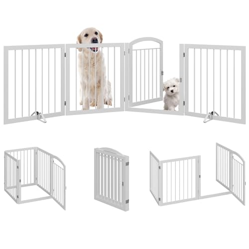 JSB 96-inch Extra Wide 30-inch Tall Dog gate with Door Walk Through, Freestanding Round Tube Pet Gate for Halls Stairs, Puppy Safety Dog Fence with 2PCS Support Feet (White) JSB 96-inch Extra Wide 30-inch Tall Dog gate with Door Walk Through, Freestanding Round Tube Pet Gate for Halls Stairs, Puppy Safety Dog Fence with 2PCS Support Feet (White)
