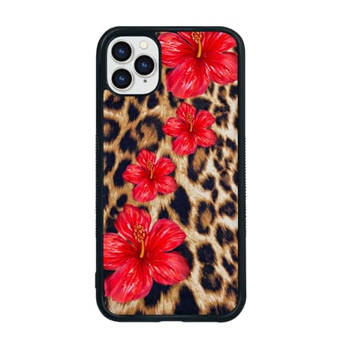 qizjio Leopard Pattern Phone Case Shockproof Protective Cheetah Print Hibiscus Cases for iPhone 11 Pro Max