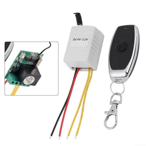 GANCEI Receptor de interruptor de control remoto de relé inalámbrico para sistemas de CC 4 V-12 V, transmisor de 1 botón con tecnología de código de aprendizaje, 43 x 30 x 22 mm
