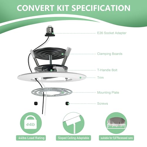 Image of Soliseed 5 /6 inch Recessed Can Light Conversion Kit to Pendant, White 1 Pack | Instant Recessed Converter for Pendant Lighting, No Tools Needed, Fan compatible, E26 Socket for Kitchen, Island & Bedroom