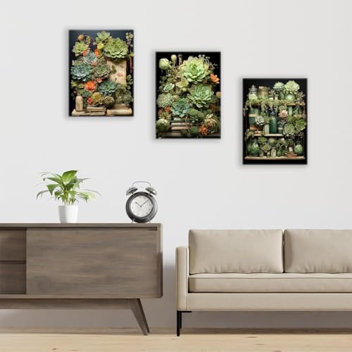 Impression sur toile de plantes vertes 60x90cm x3 affiche de plantes succulentes