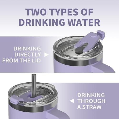 Image of 20 oz Tumbler with Handle,Tumbler with Lid and Straw,Double Wall Insulated Cup Stainless Steel Travel Mug(Cold for 34 Hours),Water Bottle for Iced Tea,Coffee,Cold Beverages(Purple)