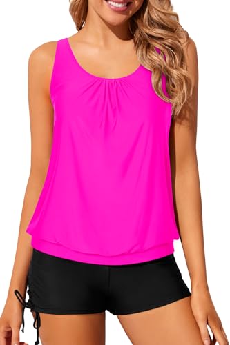 Yonique Blouson Tankini Swimsuits for Women 2 Piece Bathing Suits Tops with Boyshorts Modest Loose Fit Swimwear