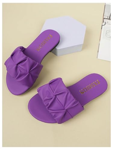 Image of GORGLITTER Girl's Ruched Flat Dressy Sandals Trendy Open Toe Summer Slide Sandals