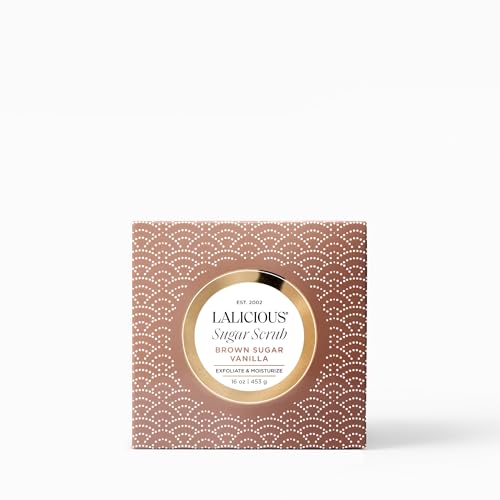 Image of LALICIOUS Brown Sugar Vanilla Exfoliating & Moisturizing Body Scrub | Coconut Oil | Pre-Shave Scrub for Ingrown Hairs & Razor Bumps | Gently Buffs & Smooths Sensitive Skin | No Parabens Large 16oz