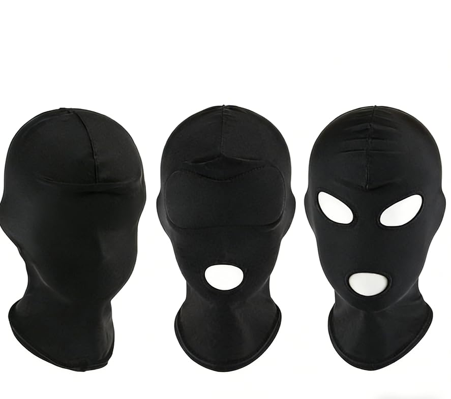 Vxcvzv 3Pcs Adult Costume Mask Black Full Face Hood Open Mouth Eye Design Breathable Elastic Headgear for Couples Role Playing Party Games (3, Black -style 2)