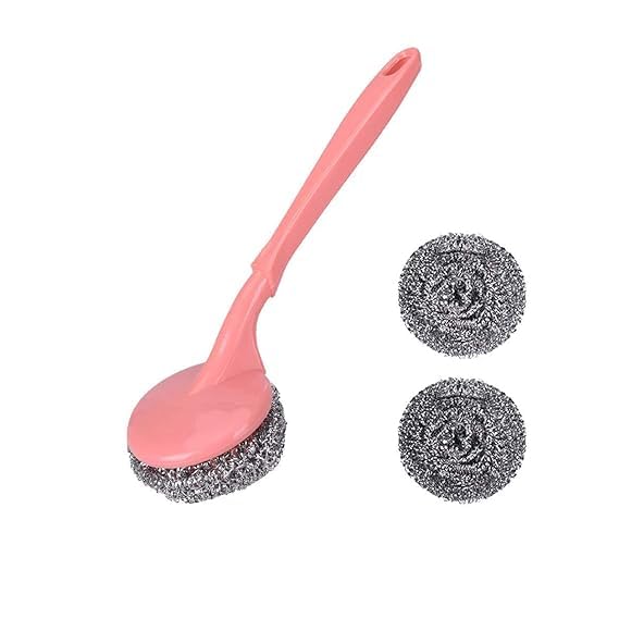 Ask Me Sunday Stainless Steel Sponges Scrubber Cleaning Utensil for Pot Pan Dish Wash for Removing Rust Dirty Cookware Cleaner with Replaceable Plastic Handle Steel Wire Balls (1)-image-29