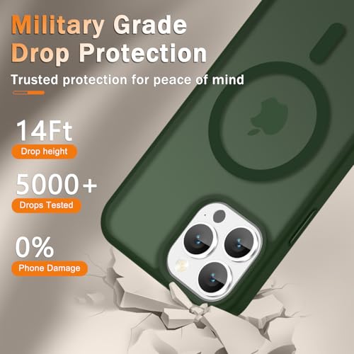 Image of YENAPOON for iPhone 14 Pro Max Case, Matte Magnetic Phone Cover [with 1 Screen Protector] [Support for MagSafe] [Shockproof Military Grade Protection] Translucent Frosted Back, Sage Green