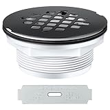 Enhon 4-1/4' OD Shower Drain Assembly, Snap in Shower Base Drain and Matte Black Round Grid Strainer Cover, Fits 2 in. Schedule 40 ABS and PVC Pipes, Stainless Steel Cap, ABS Drain Base