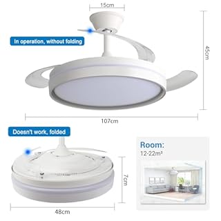 EXTRASTAR 106cm Ventilatore da Soffitto con Luce e pale retrattili, Silenzioso Lampada Ventilatore da Soffitto con Telecomando e Motore DC per Camera da Letto, Cucina, Soggiorno, 6 Velocità