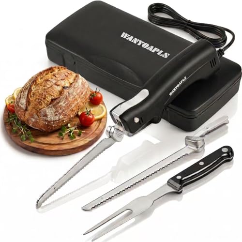 Electric Knife - Carving Knife Set, Black Ergonomic Handle Electric Knifes Cutting 2000 Times/Minute with 60-inch Power Cord, for Meat, Poultry, Bread, Brisket Slicing, Thanksgiving and Christmas Gift
