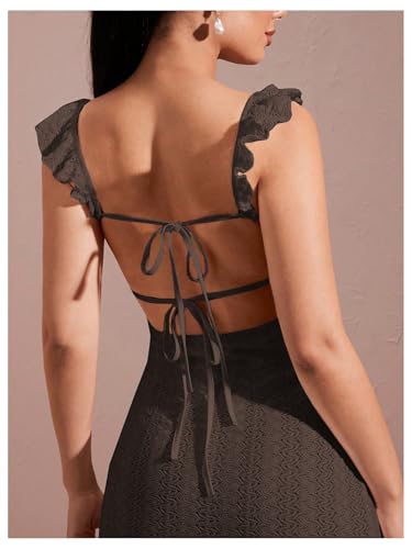 Image of SOLY HUX Women's Maxi Dress Crochet Ruffle Sleeveless Backless Bodycon Long Dresses