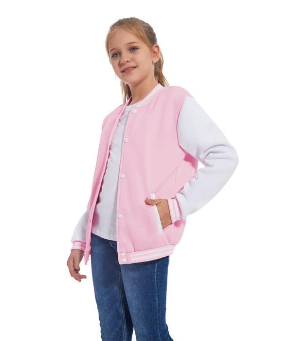Image of Kids Baseball Jackets Boys Girls Fit Varsity Jacket Casual Lightweight Plain Button Cardigan School Coat
