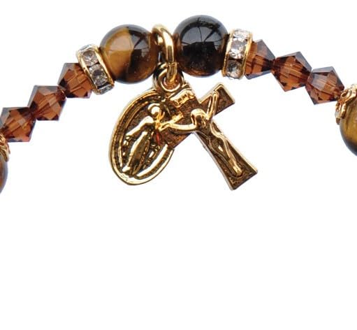 Sine Cera Tiger Eye/Gold Trim 1 Decade Catholic Rosary Bracelet, Round 8mm Beads2