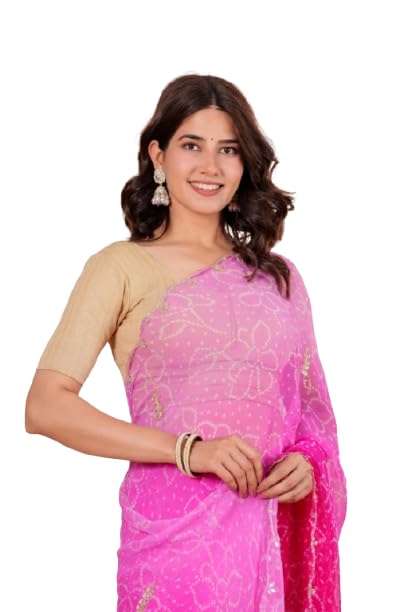 Image of Women's Net Saree with Embroidery with Unstitched Beige Blouse | Sheer Fabric Designer Saree for Women | Festive Ethnic Saree |