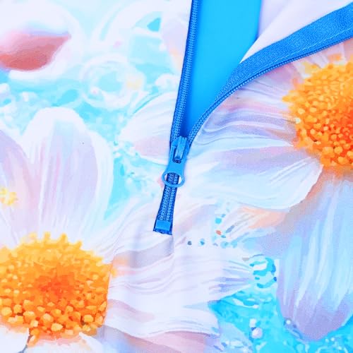 Image of TFJH E Short Sleeve Girls Swimsuits UV 50+ One Pieces Zipper 2-14Y | From beach vacations and pool parties to cruises and water parks, this colorful floral swimsuit is her summer favorite