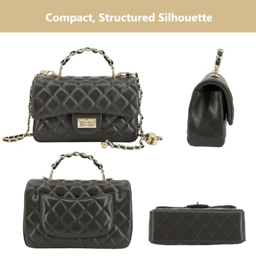 Image of M-ioi-M Small Quilted Crossbody Bags for Women,Leather Shoulder Bag with Gold Chain Strap,Metal Top Handle Flap Evening Purse