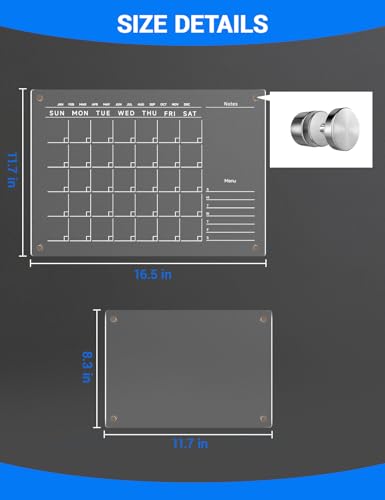 Acrylic Magnetic Dry Erase Fridge Calendar Set, 16" x 12" Monthly Planner+ 12" x 8" Transparent Blank Memo Board w/ 3 pcs Switchable DIY Cardboard - Image 7