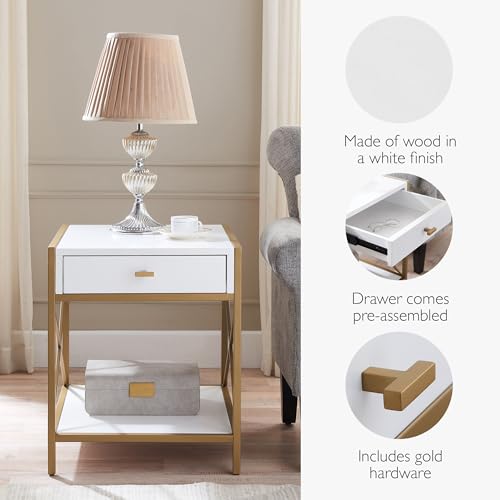 Image of Leick Home Claudette End Table, 20 inch, White, Gold